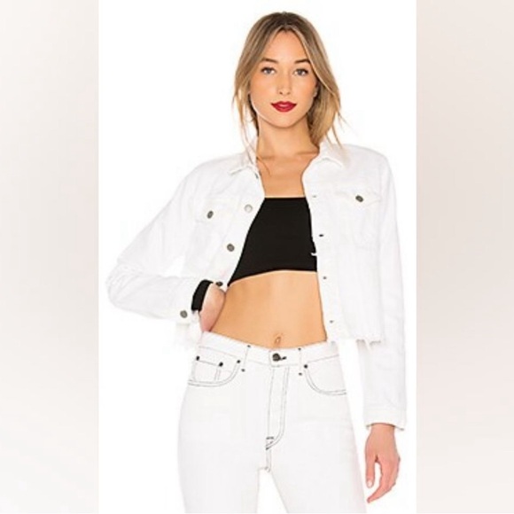 NWT GRLFRND Revolve Cara Cropped Denim‎ Distressed Jacket  Vienna White Sz Large - Picture 1 of 6
